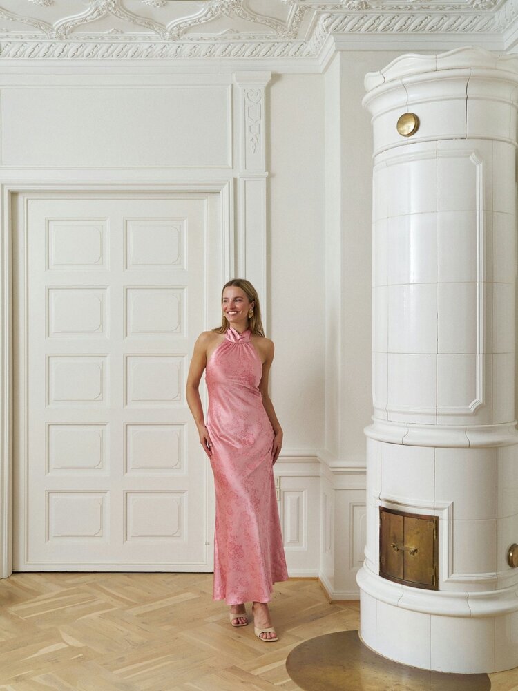 Neo Noir Fiona Pattern Satin Dress Light Pink