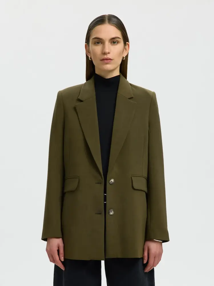 Selected Femme Rita LS Relaxed Blazer Mel Noos Fir Green/Melange Wi