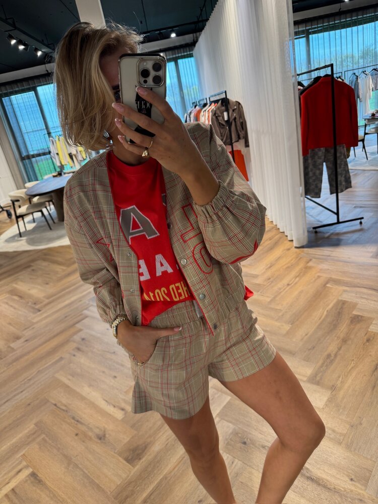 Alix The Label Ladies Woven Sporty Check Bomber Sand