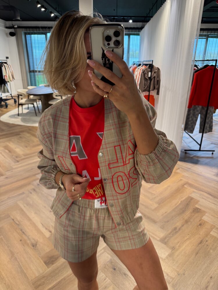 Alix The Label Ladies Woven Sporty Check Short Sand