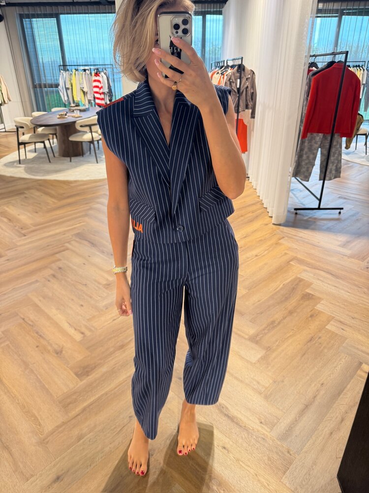 Alix The Label Ladies Woven Striped Barrel Pants Navy