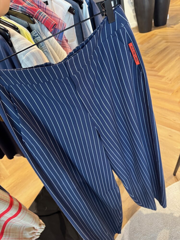 Alix The Label Ladies Woven Striped Barrel Pants Navy