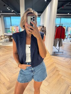 Alix The Label Ladies Woven Striped Waistcoat Navy