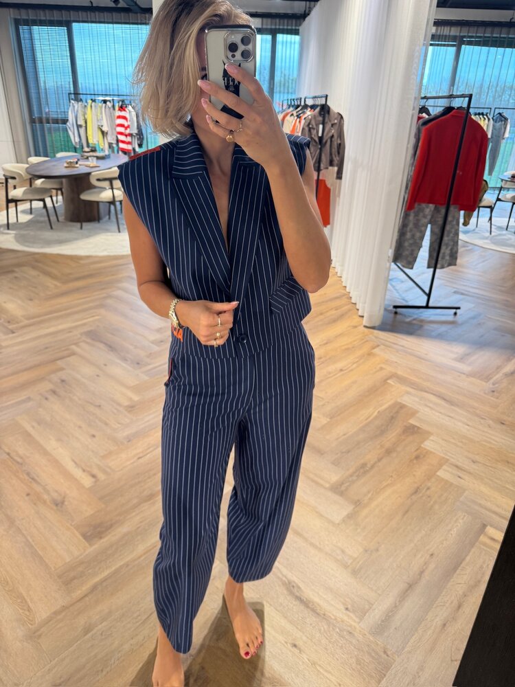 Alix The Label Ladies Woven Striped Waistcoat Navy