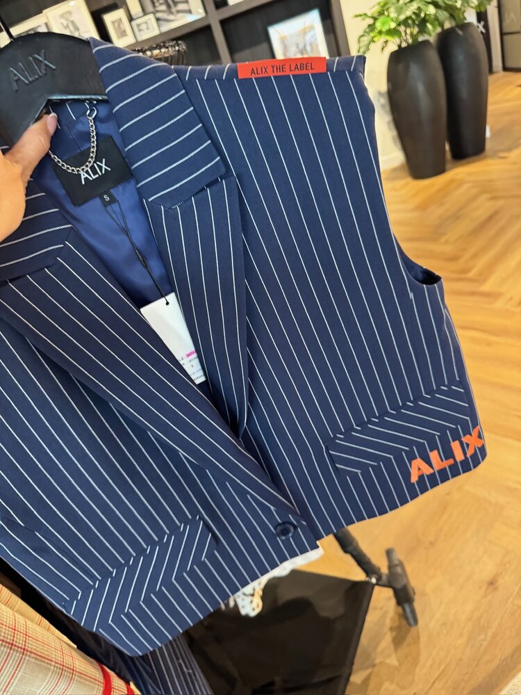 Alix The Label Ladies Woven Striped Waistcoat Navy