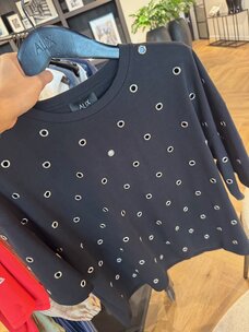 Alix The Label Ladies Knitted Eyelet T-Shirt Black