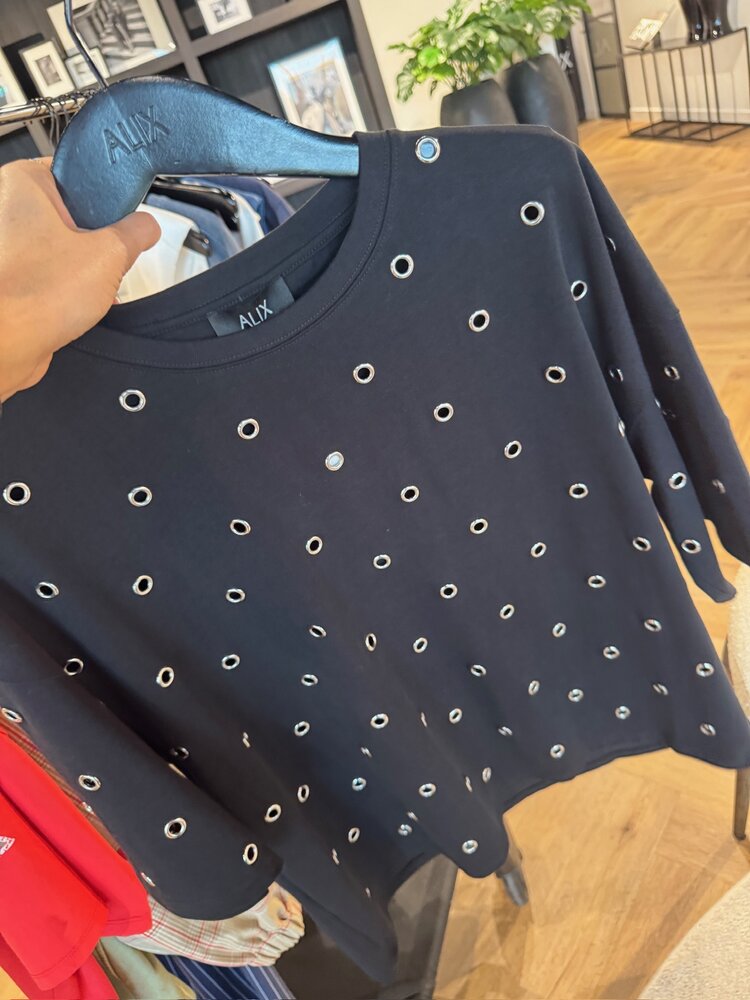 Alix The Label Ladies Knitted Eyelet T-Shirt Black