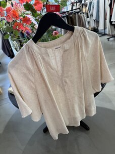 Selected Femme Viva 2/4 V-Neck Linen Blend Top Noos Sandshell