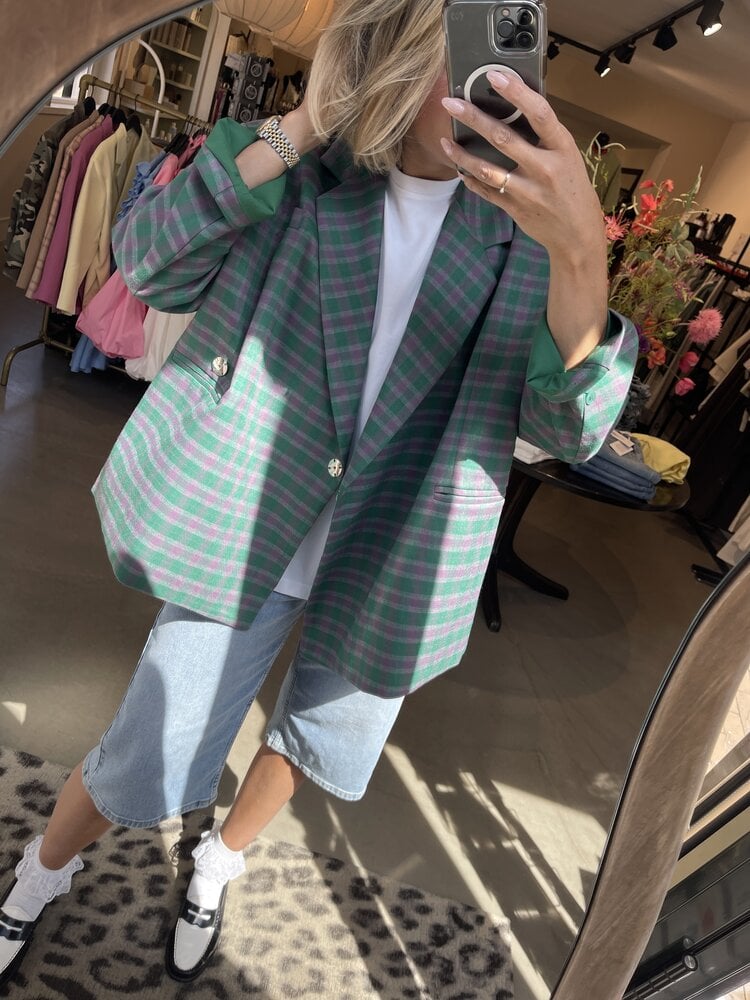 Just be Jolie Jasmiin Blazer Green Pink Check