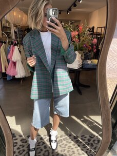 Just be Jolie Jasmiin Blazer Green Pink Check