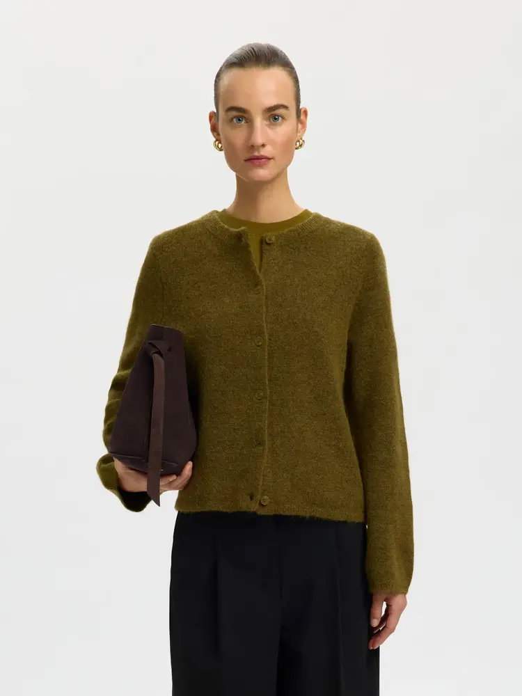 Selected Femme Lulu New LS Knit Cardigan Noos Avocado Oil/Melange