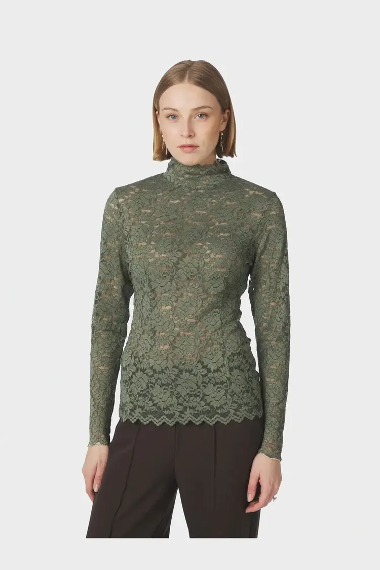 Neo Noir Liza Laceflower Blouse Army