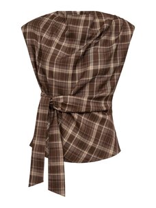 Co'Couture DagnyCC Check Pleat Top Brown