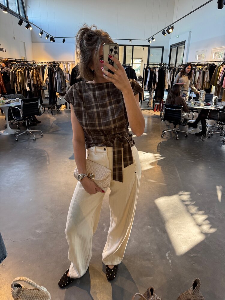 Co'Couture DagnyCC Check Pleat Top Brown