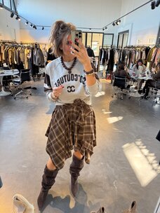 Co'Couture DagnyCC Check Pleat Top Brown