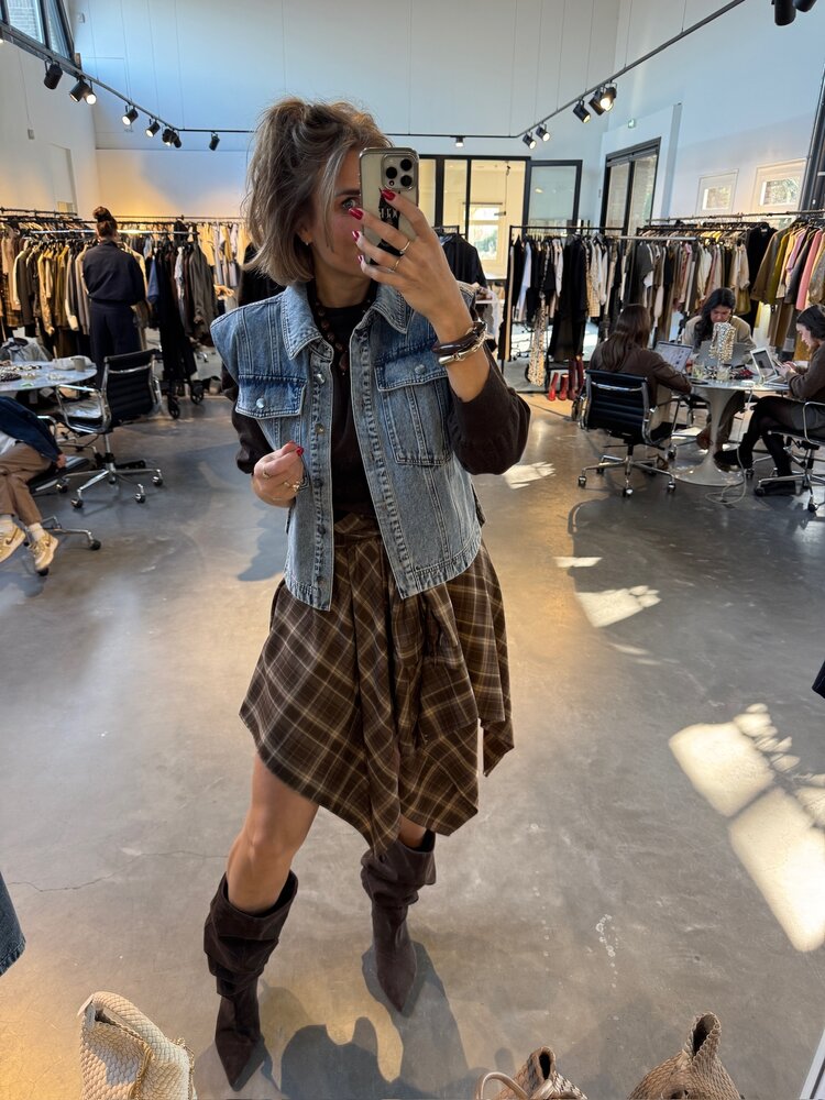 Co'Couture DagnyCCCheck Tie Skirt Brown