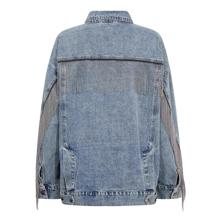 Co'Couture DeniceCC Denim Fringe Jacket Bleach Denim