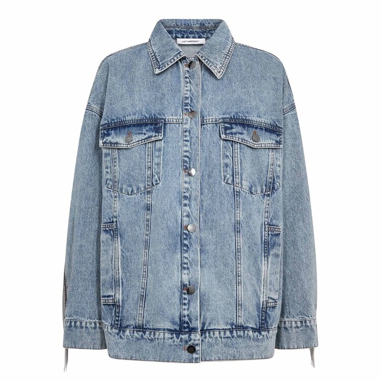 Co'Couture DeniceCC Denim Fringe Jacket Bleach Denim