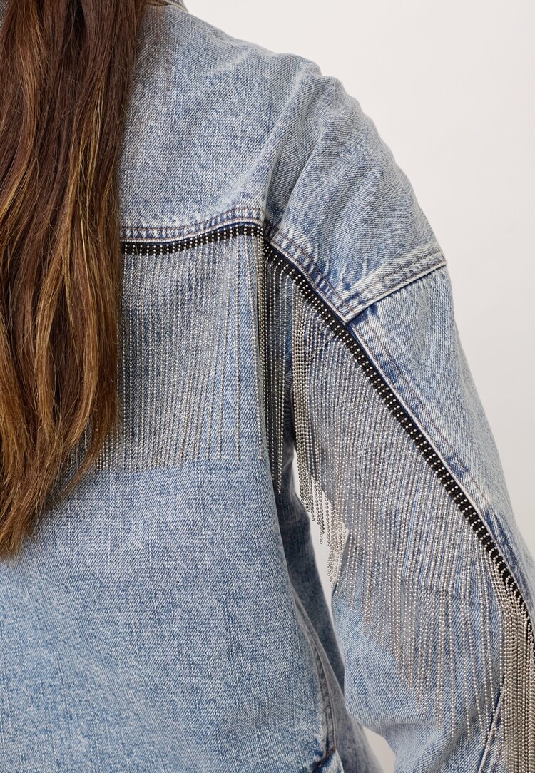 Co'Couture DeniceCC Denim Fringe Jacket Bleach Denim