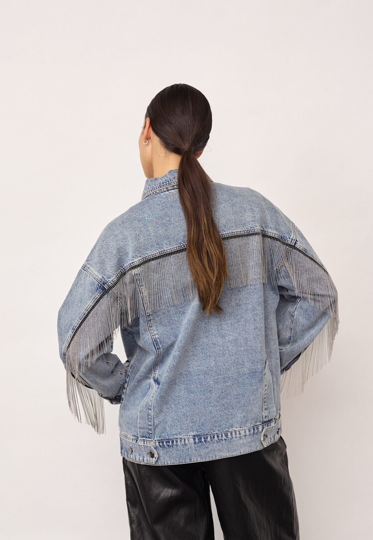 Co'Couture DeniceCC Denim Fringe Jacket Bleach Denim