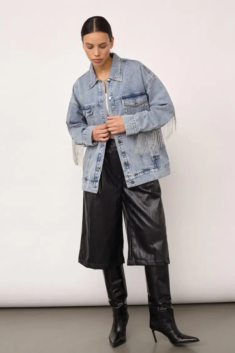 Co'Couture DeniceCC Denim Fringe Jacket Bleach Denim