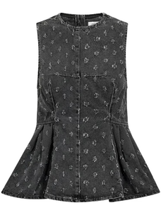 Co'Couture DeriCC Dot Denim Top Mid Grey