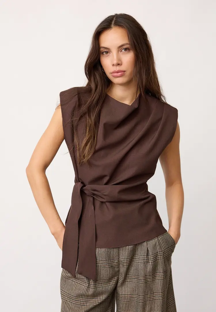Co'Couture LunaCC Pleat Top Dark Brown