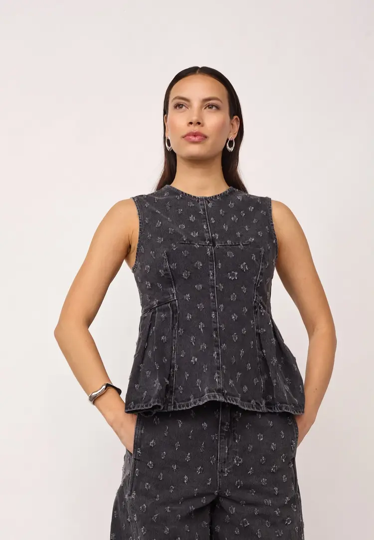 Co'Couture DeriCC Dot Denim Top Mid Grey