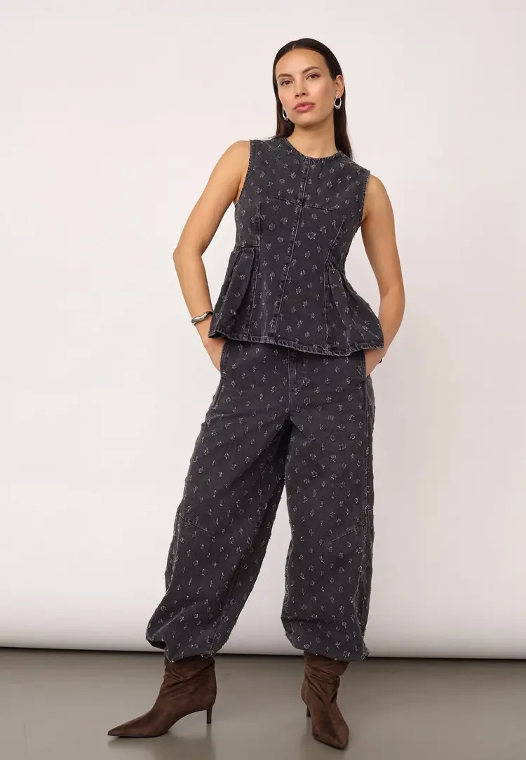Co'Couture DeriCC Dot Denim Top Mid Grey