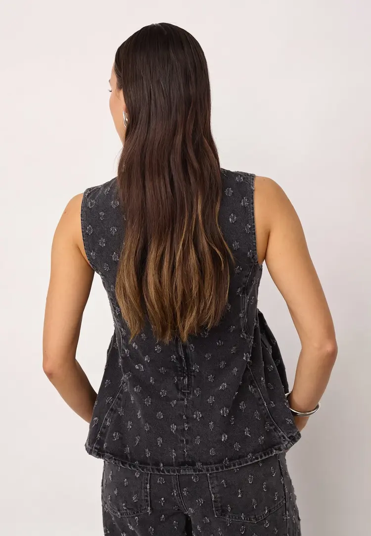 Co'Couture DeriCC Dot Denim Top Mid Grey