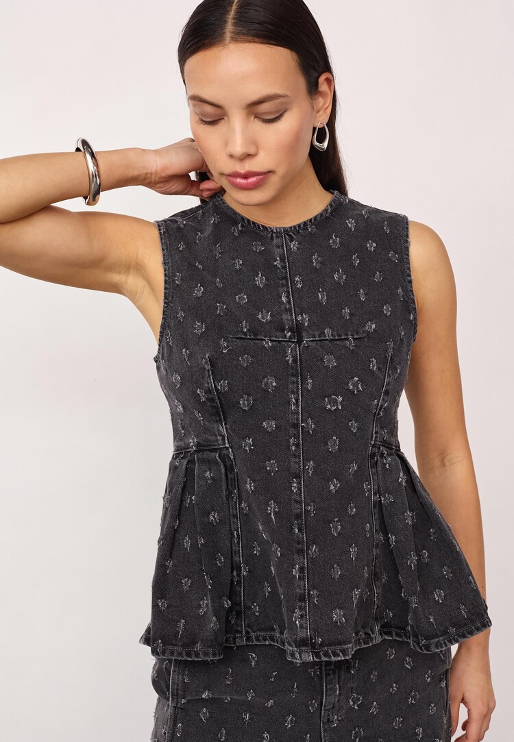 Co'Couture DeriCC Dot Denim Top Mid Grey