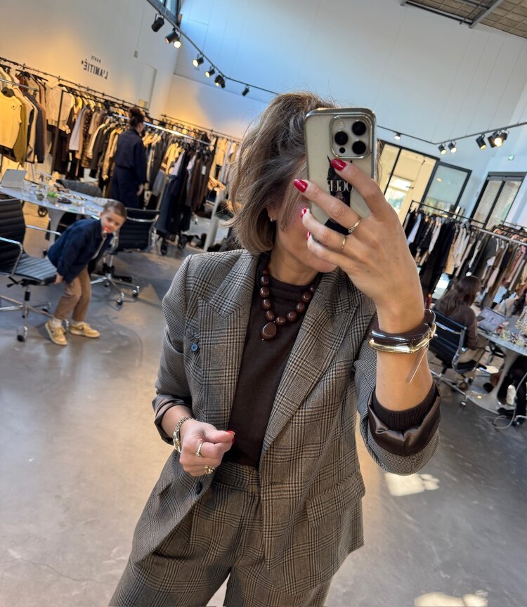 Co'Couture VeyaCC Check Fitted Blazer Brown