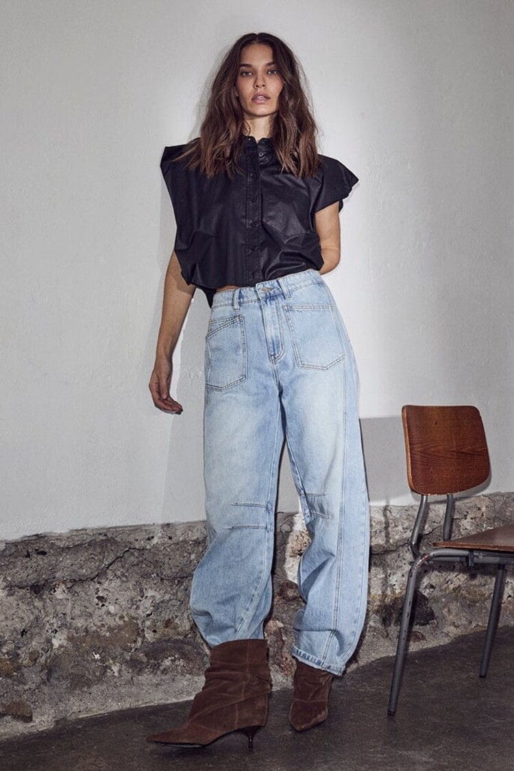 Haute L'Amitié Barrel Front Pocket Jeans Bleached Denim