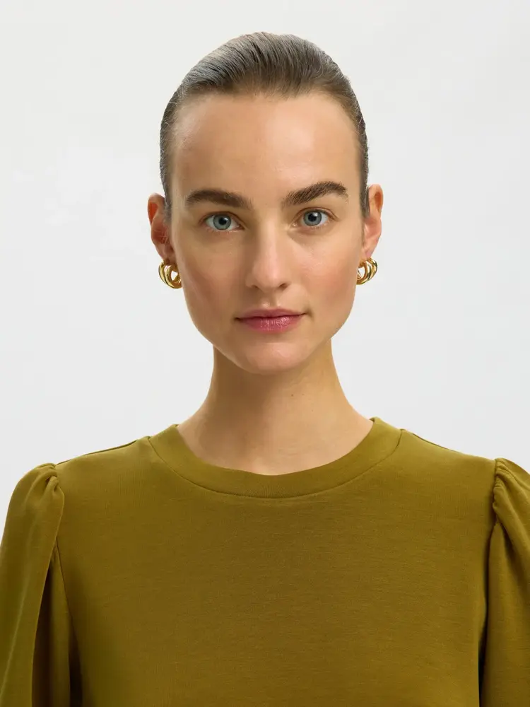 Selected Femme Tenny 3/4 Sweat Top Noos Fir Green
