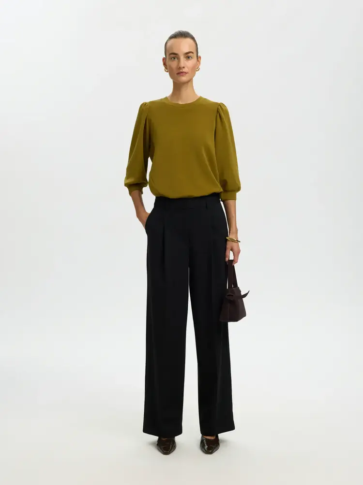 Selected Femme Tenny 3/4 Sweat Top Noos Fir Green