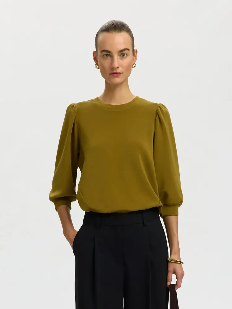 Selected Femme Tenny 3/4 Sweat Top Noos Fir Green
