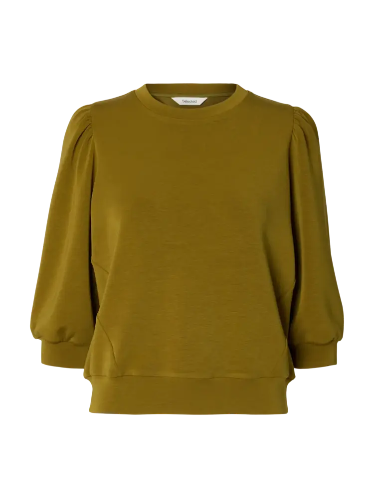 Selected Femme Tenny 3/4 Sweat Top Noos Fir Green