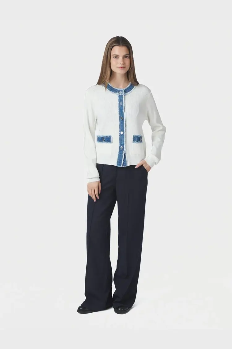 Neo Noir Zelma Knit Denim Cardigan Off White