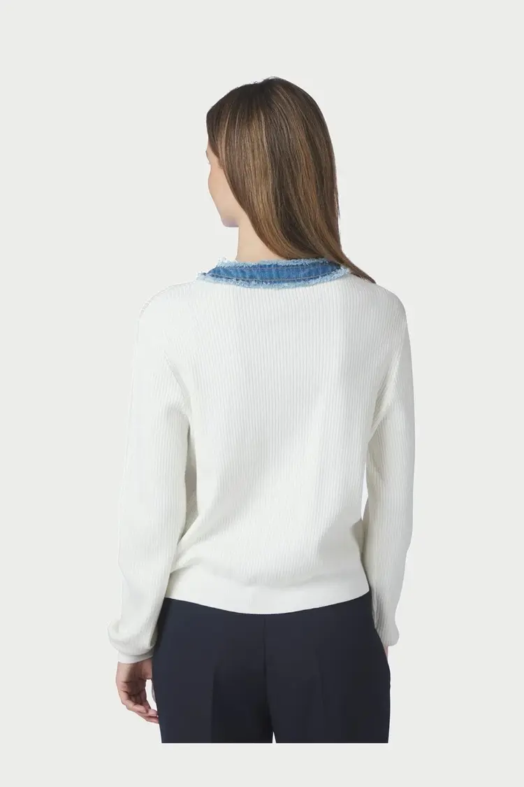 Neo Noir Zelma Knit Denim Cardigan Off White