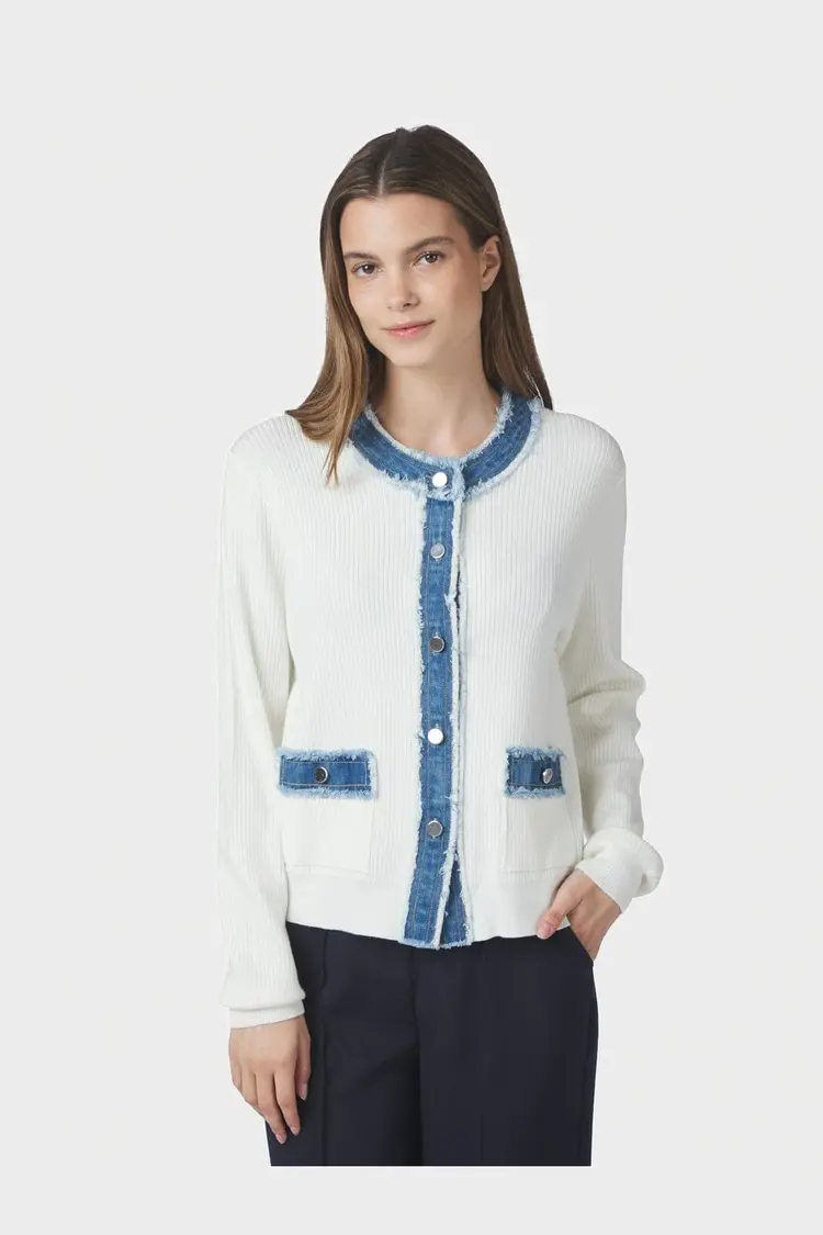 Neo Noir Zelma Knit Denim Cardigan Off White