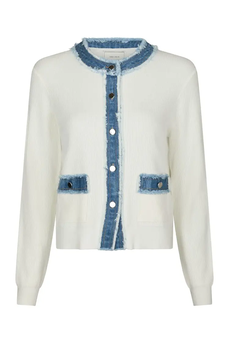 Neo Noir Zelma Knit Denim Cardigan Off White