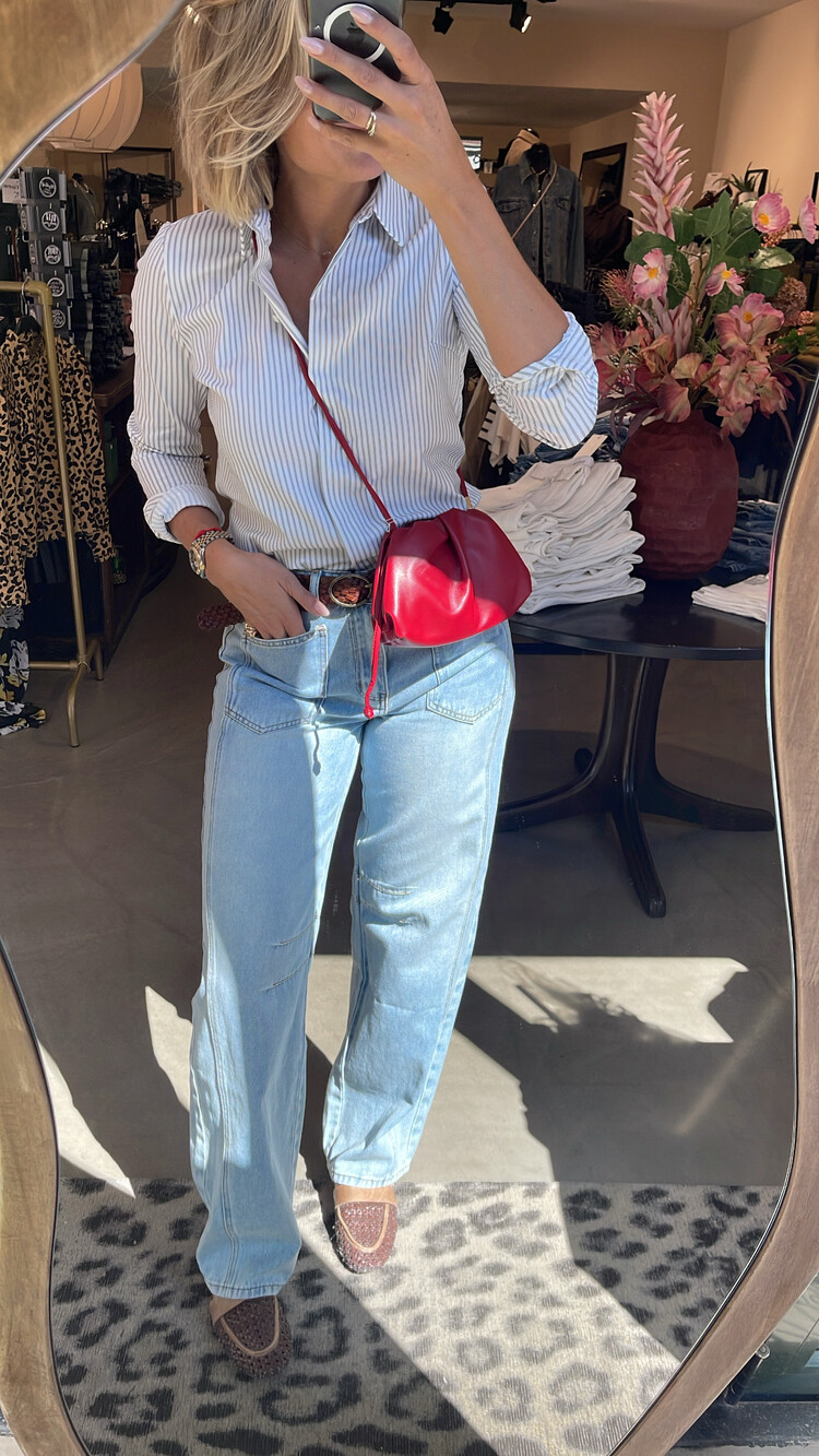 Haute L'Amitié Barrel Front Pocket Jeans Bleached Denim