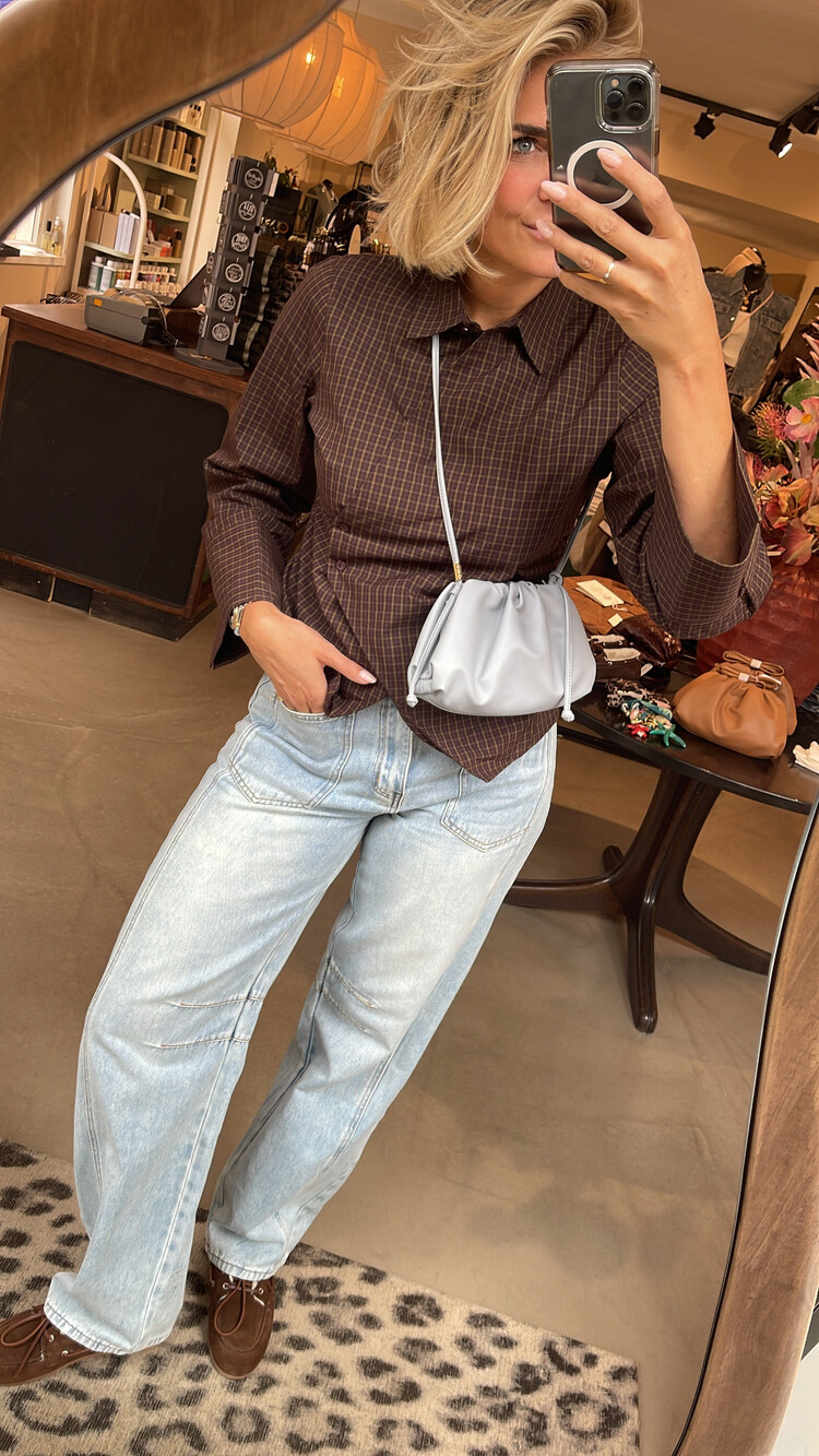 Neo Noir Fenli Small Check Shirt Aubergine