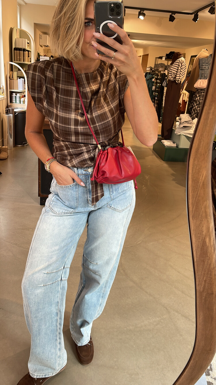 Co'Couture DagnyCC Check Pleat Top Brown