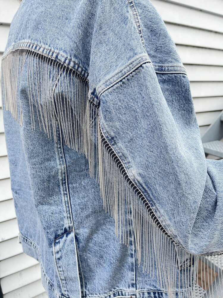 Co'Couture DeniceCC Denim Fringe Jacket Bleach Denim