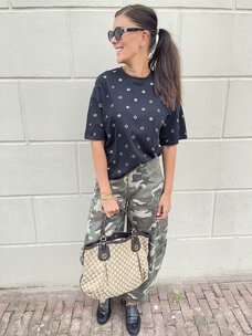 Alix The Label Ladies Knitted Eyelet T-Shirt Black