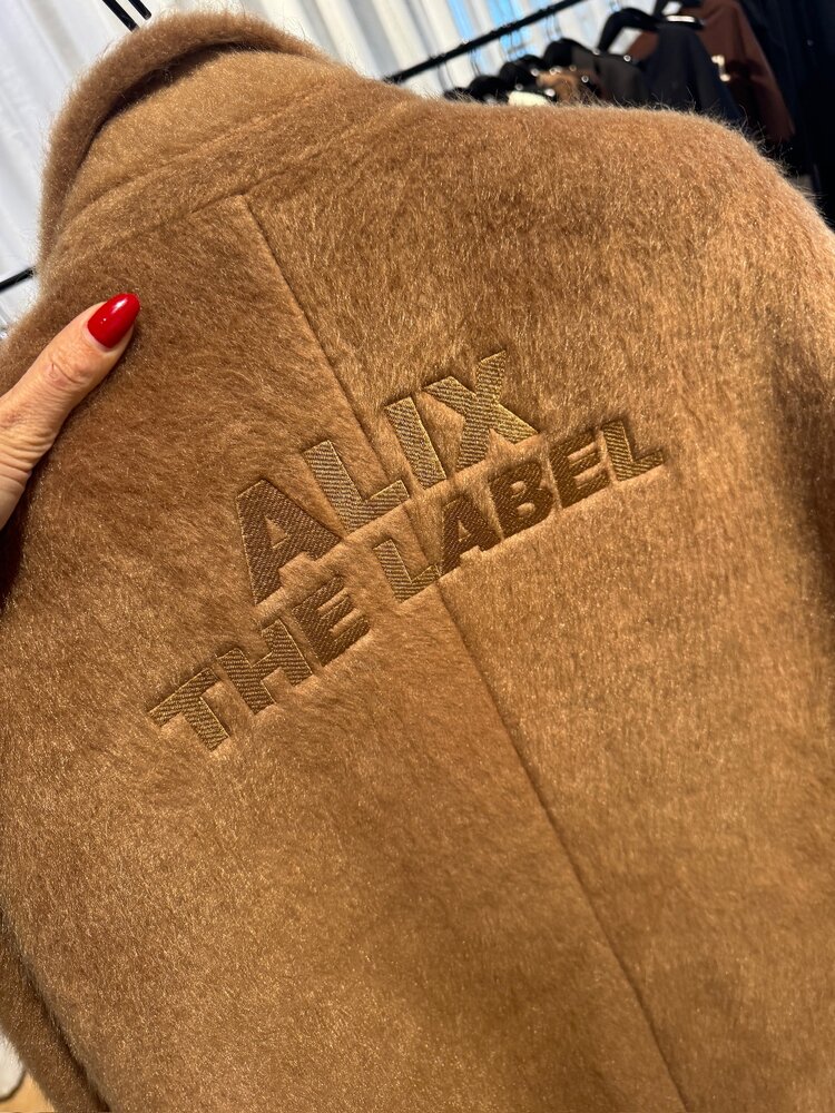 Alix The Label Ladies Woven Long Hairy Coat Camel