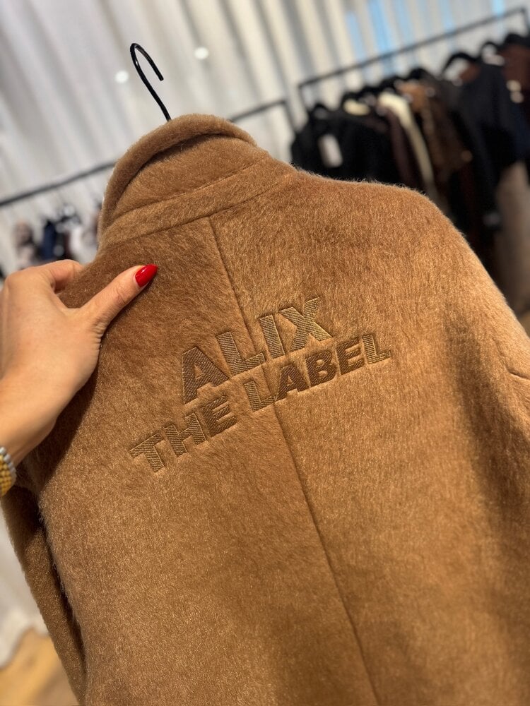 Alix The Label Ladies Woven Long Hairy Coat Camel