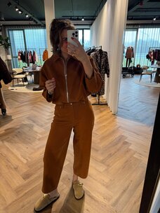 Alix The Label Ladies Woven Faux Fur Suede Ballon Jacket Cognac