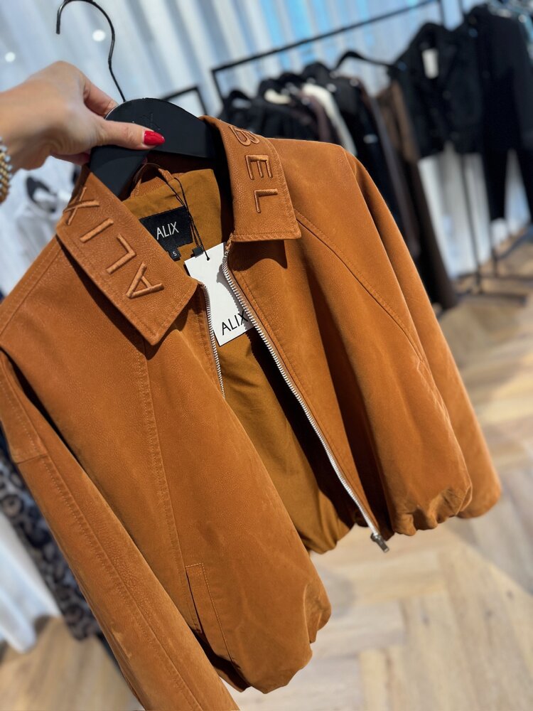 Alix The Label Ladies Woven Faux Fur Suede Ballon Jacket Cognac
